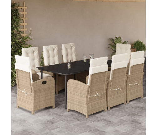 Set comedor de jardín 9 pzas con cojines ratán sintético beige