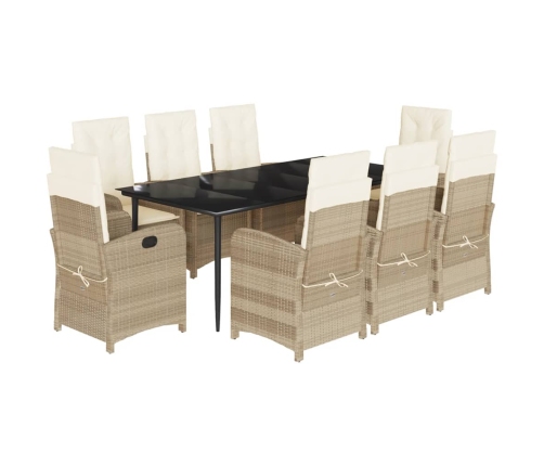 Set comedor de jardín 9 pzas con cojines ratán sintético beige