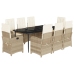 Set comedor de jardín 9 pzas con cojines ratán sintético beige