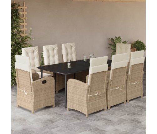 Set comedor de jardín 9 pzas con cojines ratán sintético beige
