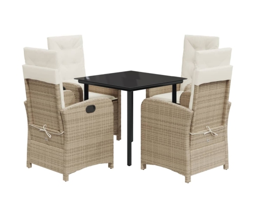 Set comedor de jardín 5 pzas con cojines ratán sintético beige