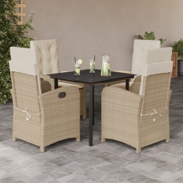 Set comedor de jardín 5 pzas con cojines ratán sintético beige