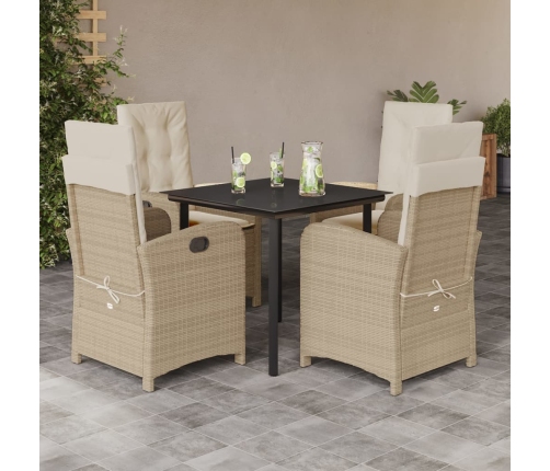 Set comedor de jardín 5 pzas con cojines ratán sintético beige