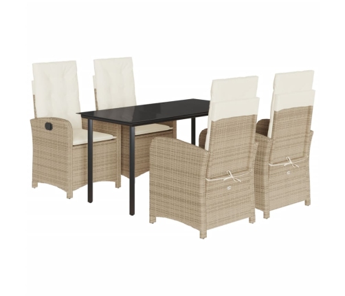 Set comedor de jardín 5 pzas con cojines ratán sintético beige