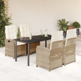 Set comedor de jardín 5 pzas con cojines ratán sintético beige