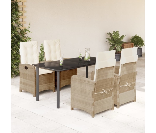 Set comedor de jardín 5 pzas con cojines ratán sintético beige