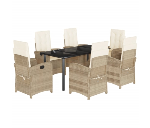 Set comedor de jardín 7 pzas con cojines ratán sintético beige