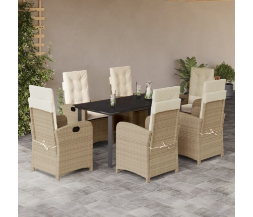 Set comedor de jardín 7 pzas con cojines ratán sintético beige