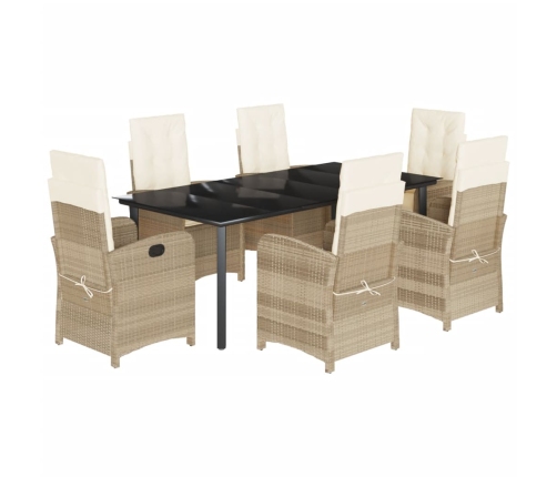Set comedor de jardín 7 pzas con cojines ratán sintético beige