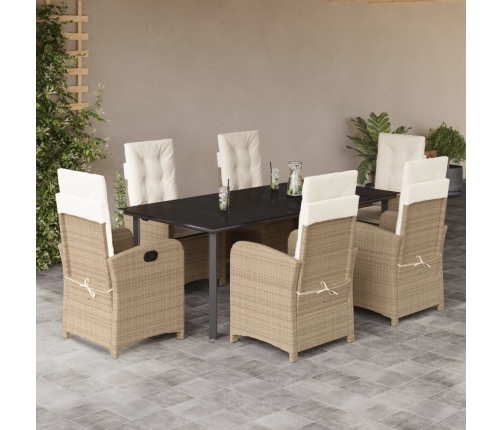 Set comedor de jardín 7 pzas con cojines ratán sintético beige