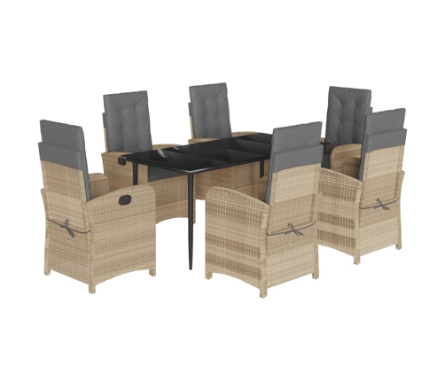 Set comedor de jardín 7 pzas con cojines ratán sintético beige
