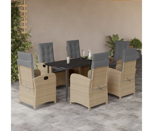 Set comedor de jardín 7 pzas con cojines ratán sintético beige