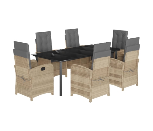 Set comedor de jardín 7 pzas con cojines ratán sintético beige