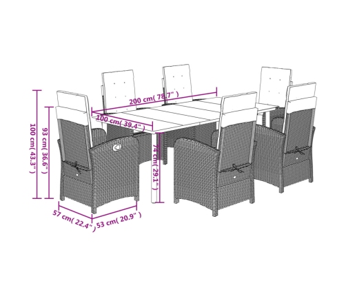 Set comedor de jardín 7 pzas con cojines ratán sintético beige