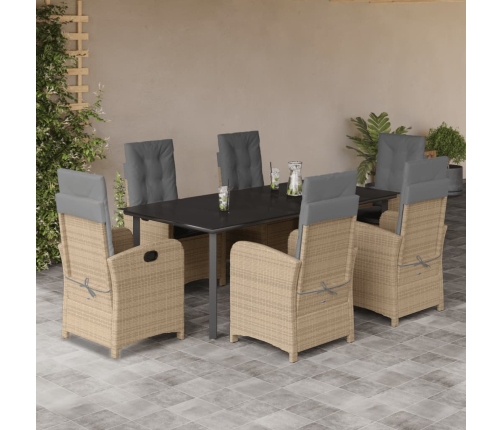 Set comedor de jardín 7 pzas con cojines ratán sintético beige
