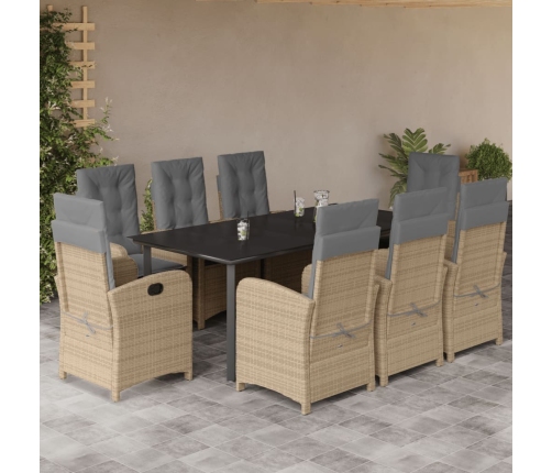 Set comedor de jardín 9 pzas con cojines ratán sintético beige