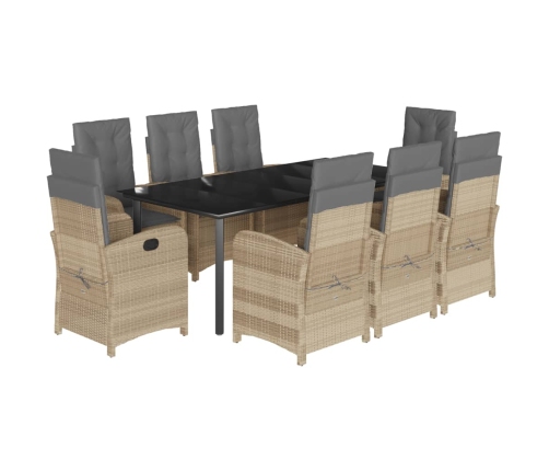 Set comedor de jardín 9 pzas con cojines ratán sintético beige