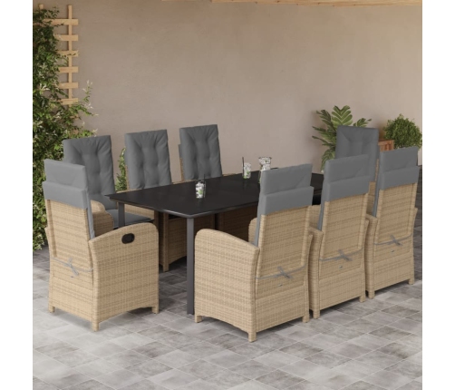 Set comedor de jardín 9 pzas con cojines ratán sintético beige
