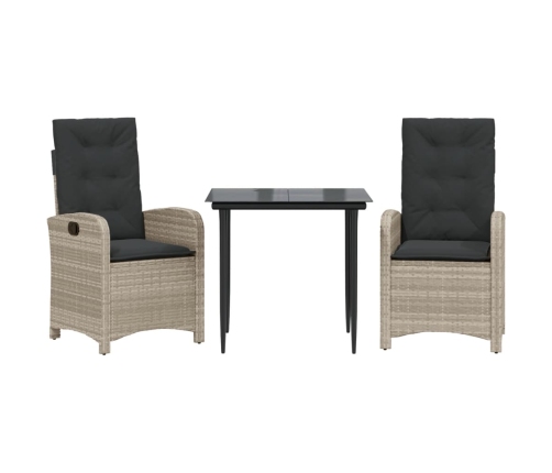 Set comedor de jardín 3 pzas cojines ratán sintético gris claro