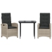 Set comedor de jardín 3 pzas cojines ratán sintético gris claro