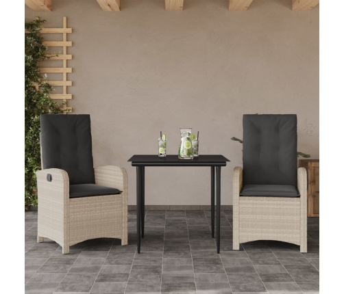 Set comedor de jardín 3 pzas cojines ratán sintético gris claro