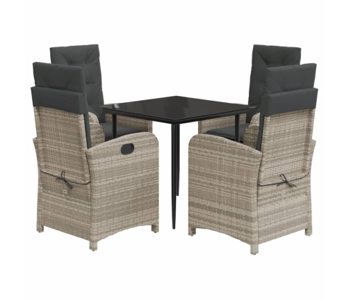 Set comedor de jardín 5 pzas cojines ratán sintético gris claro