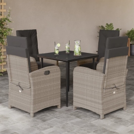 Set comedor de jardín 5 pzas cojines ratán sintético gris claro