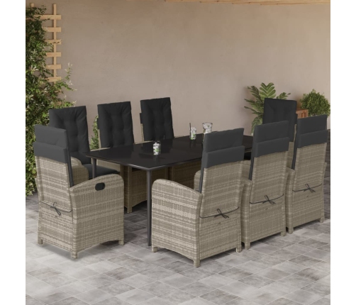 Set comedor de jardín 9 pzas cojines ratán sintético gris claro