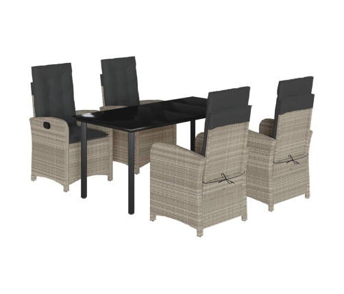 Set comedor de jardín 5 pzas cojines ratán sintético gris claro