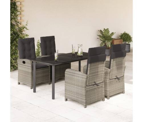 Set comedor de jardín 5 pzas cojines ratán sintético gris claro