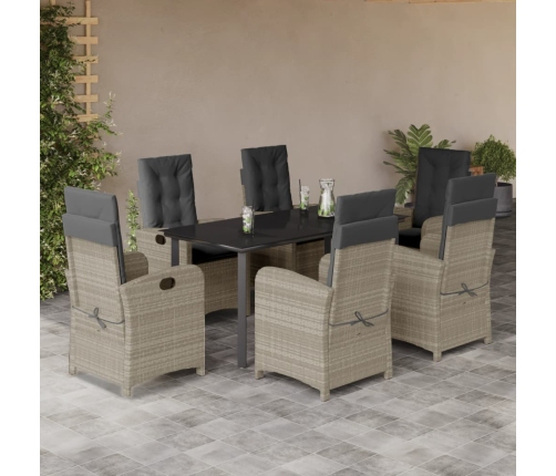 Set comedor jardín 7 pzas y cojines ratán sintético gris claro