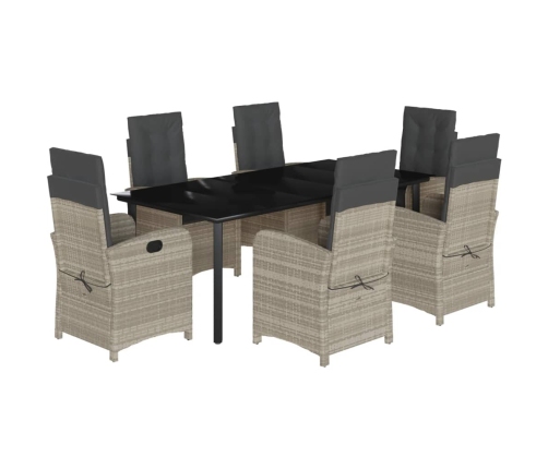 Set comedor jardín 7 pzas y cojines ratán sintético gris claro