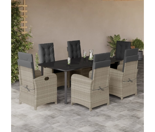 Set comedor jardín 7 pzas y cojines ratán sintético gris claro