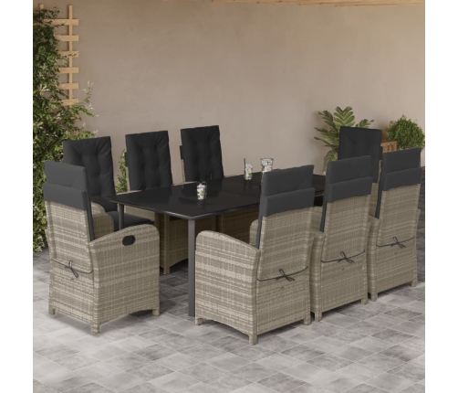 Set comedor de jardín 9 pzas cojines ratán sintético gris claro