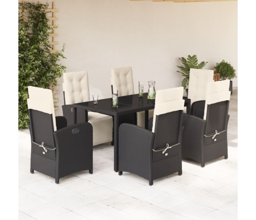 Set de comedor de jardín 7 pzas y cojines ratán sintético negro