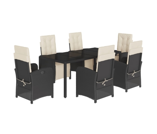 Set de comedor de jardín 7 pzas y cojines ratán sintético negro
