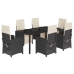 Set de comedor de jardín 7 pzas y cojines ratán sintético negro
