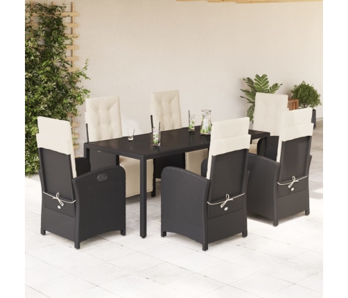 Set de comedor de jardín 7 pzas y cojines ratán sintético negro