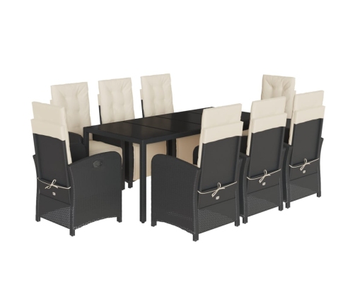 Set de comedor de jardín 9 pzas y cojines ratán sintético negro