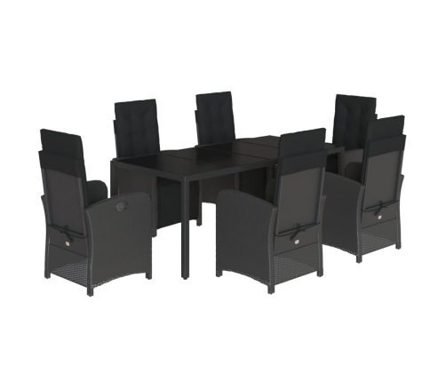 Set de comedor de jardín 7 pzas y cojines ratán sintético negro