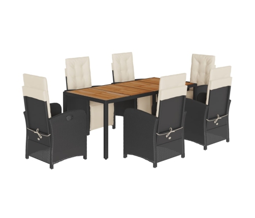 Set de comedor de jardín 7 pzas y cojines ratán sintético negro