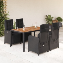 Set de muebles jardín 5 pzas con cojines ratán sintético negro