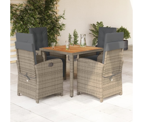 Set comedor de jardín 5 piezas con cojines ratán sintético gris