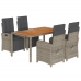 Set comedor de jardín 5 piezas con cojines ratán sintético gris
