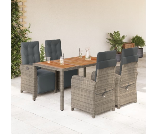 Set comedor de jardín 5 piezas con cojines ratán sintético gris