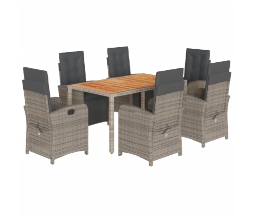 Set comedor jardín 7 pzas y cojines ratán sintético gris