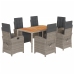 Set comedor jardín 7 pzas y cojines ratán sintético gris