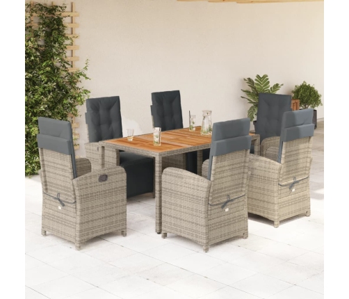 Set comedor jardín 7 pzas y cojines ratán sintético gris