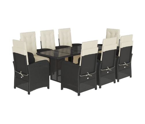 Set de comedor de jardín 9 pzas y cojines ratán sintético negro