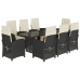 Set de comedor de jardín 9 pzas y cojines ratán sintético negro